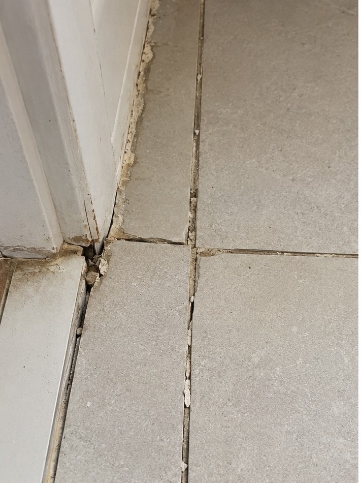 Damaged tile grout and edge finishing before repair - Nix Fix Handiman